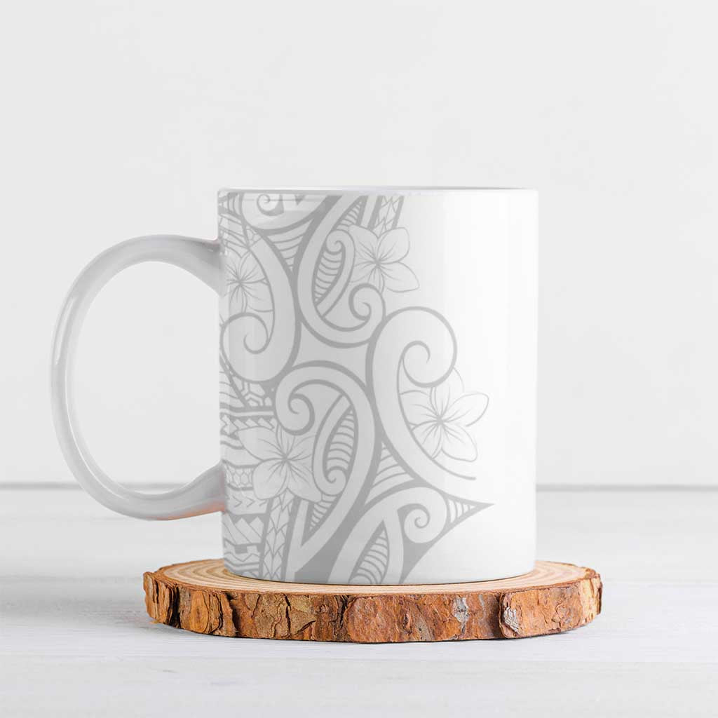 Polynesia White Sunday Ceramic Mug Plumeria Polynesian Tribal Grey Color - Polynesian Pride