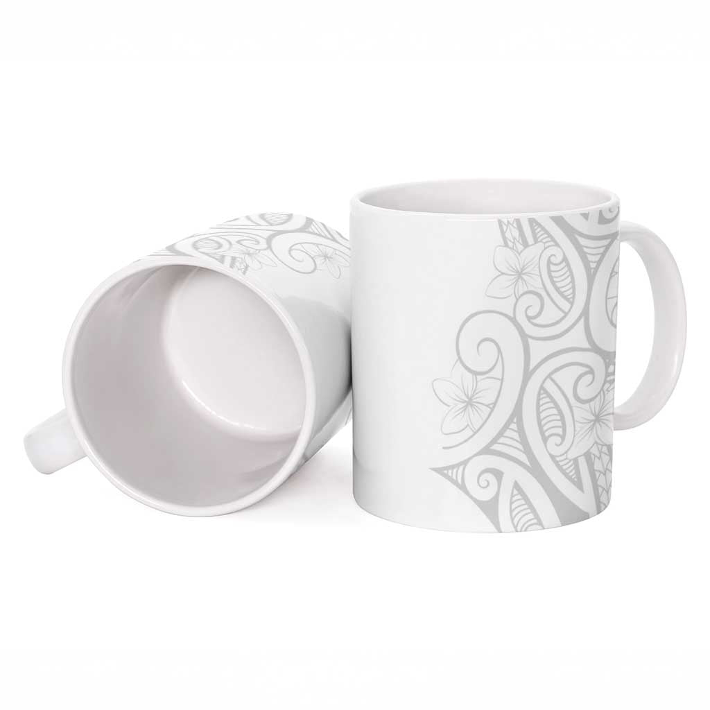Polynesia White Sunday Ceramic Mug Plumeria Polynesian Tribal Grey Color - Polynesian Pride