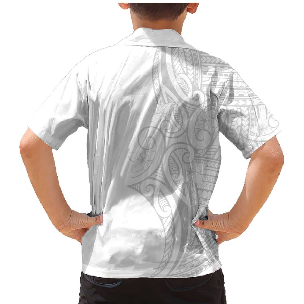 Polynesia White Sunday Family Matching Mermaid Dress and Hawaiian Shirt Plumeria Polynesian Tribal Grey Color - Polynesian Pride