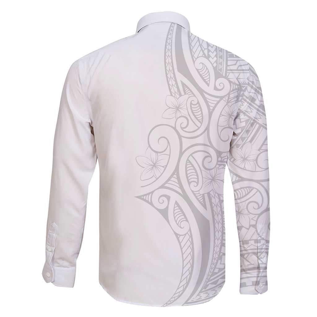 Polynesia White Sunday Family Matching Mermaid Dress and Hawaiian Shirt Plumeria Polynesian Tribal Grey Color - Polynesian Pride