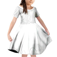 Polynesia White Sunday Family Matching Off Shoulder Short Dress and Hawaiian Shirt Plumeria Polynesian Tribal Grey Color - Polynesian Pride