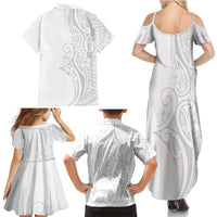 Polynesia White Sunday Family Matching Summer Maxi Dress and Hawaiian Shirt Plumeria Polynesian Tribal Grey Color - Polynesian Pride