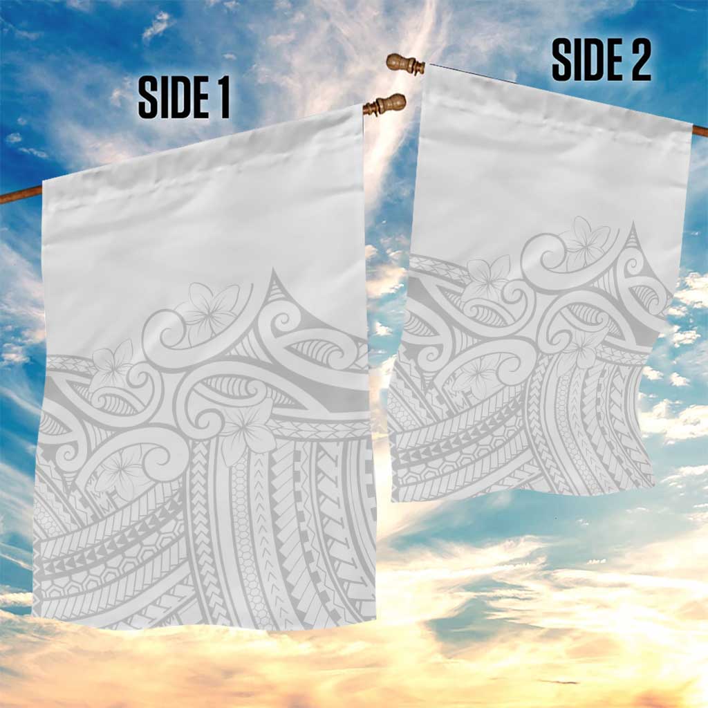 Polynesia White Sunday Garden Flag Plumeria Polynesian Tribal Grey Color - Polynesian Pride
