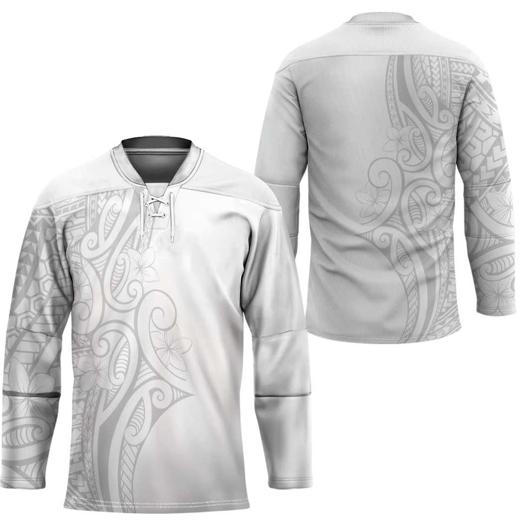 Polynesia White Sunday Hockey Jersey Plumeria Polynesian Tribal Grey Color - Polynesian Pride