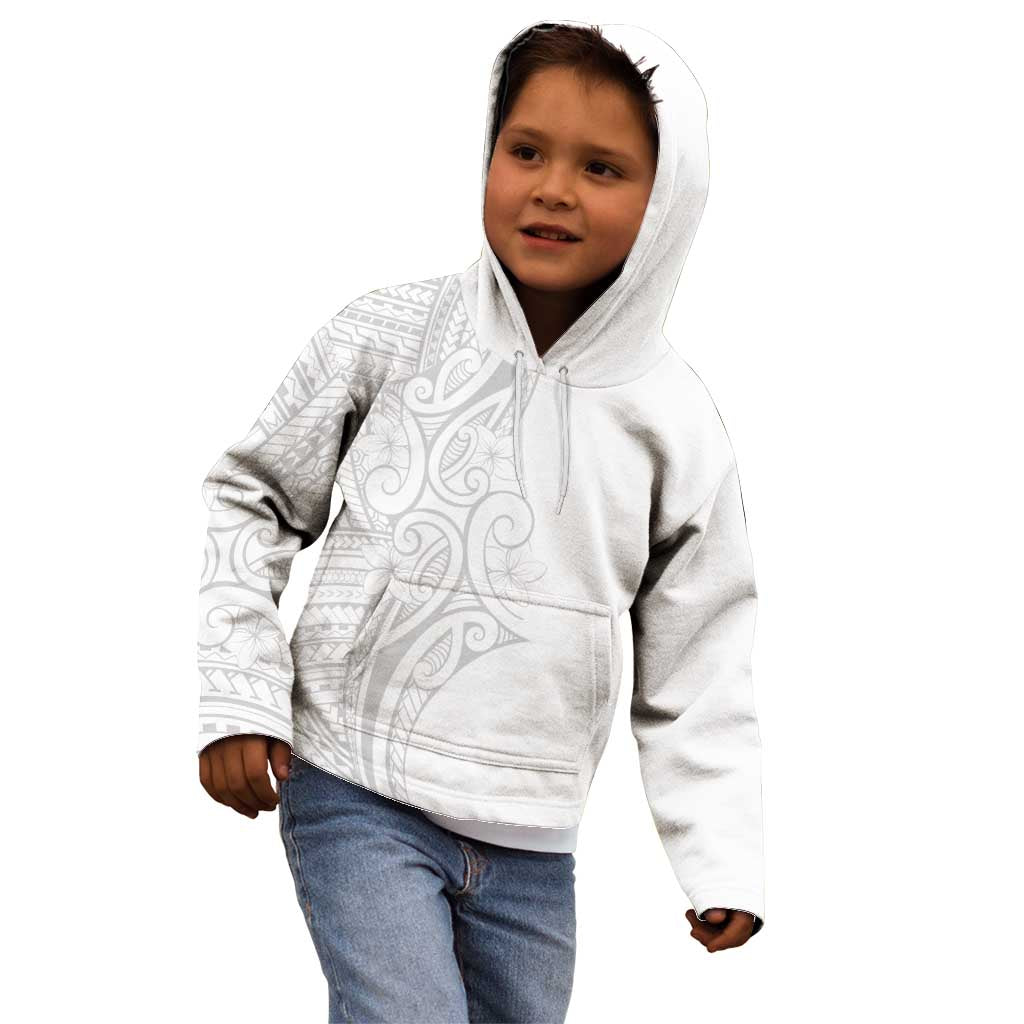 Polynesia White Sunday Kid Hoodie Plumeria Polynesian Tribal Grey Color - Polynesian Pride