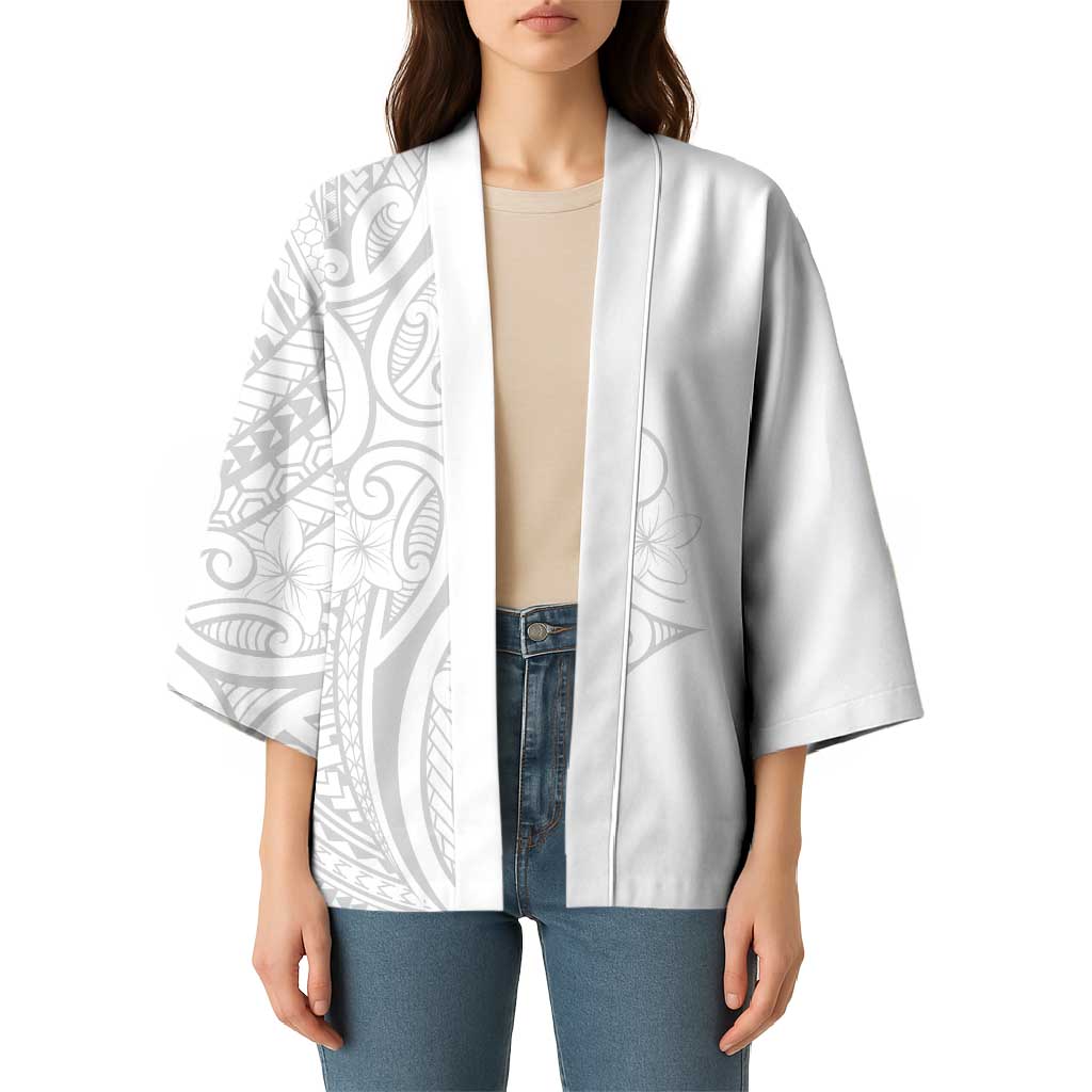 Polynesia White Sunday Kimono Plumeria Polynesian Tribal Grey Color - Polynesian Pride