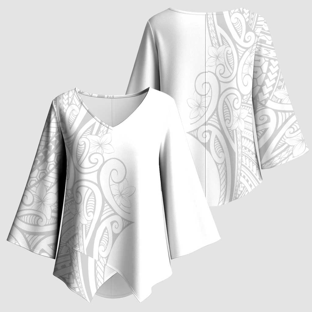 Polynesia White Sunday Kimono Sleeve Blouse Plumeria Polynesian Tribal Grey Color - Polynesian Pride