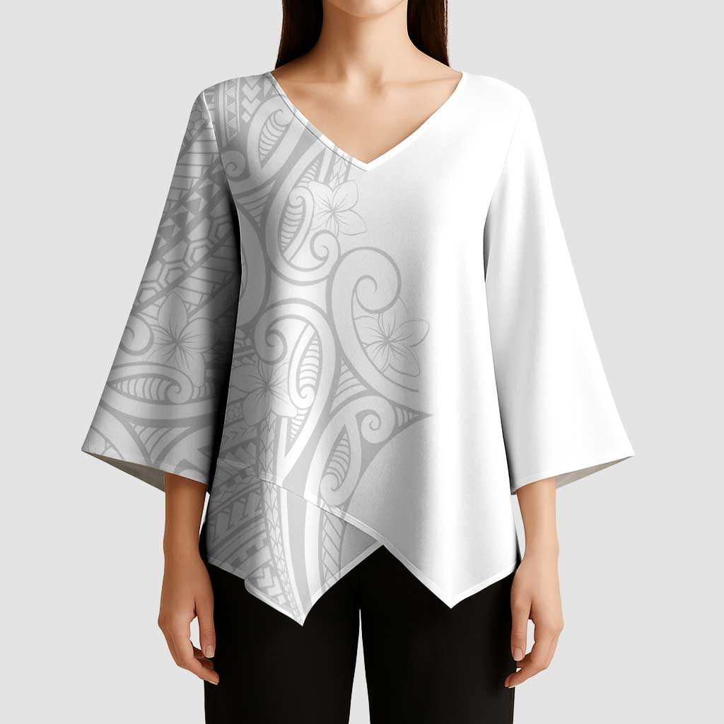 Polynesia White Sunday Kimono Sleeve Blouse Plumeria Polynesian Tribal Grey Color - Polynesian Pride