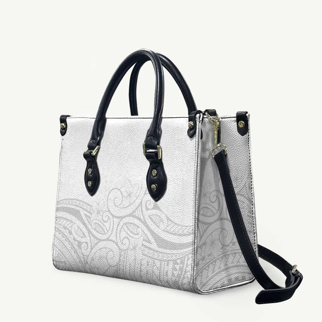 Polynesia White Sunday Leather Bag Plumeria Polynesian Tribal Grey Color - Polynesian Pride
