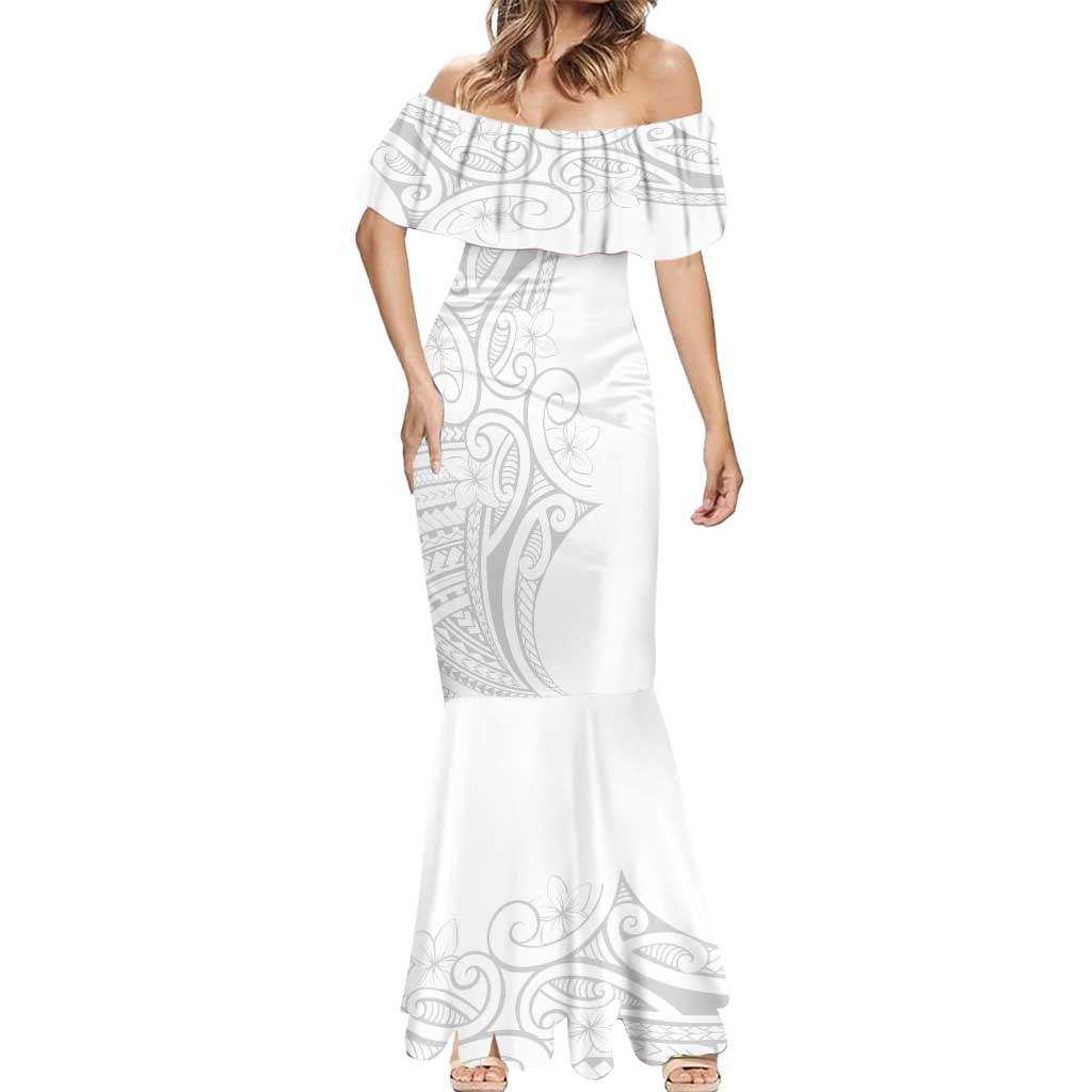 Polynesia White Sunday Mermaid Dress Plumeria Polynesian Tribal Grey Color - Polynesian Pride