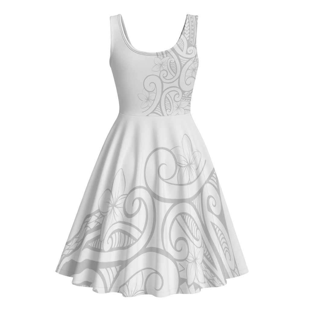 Polynesia White Sunday Midi Dress Plumeria Polynesian Tribal Grey Color - Polynesian Pride