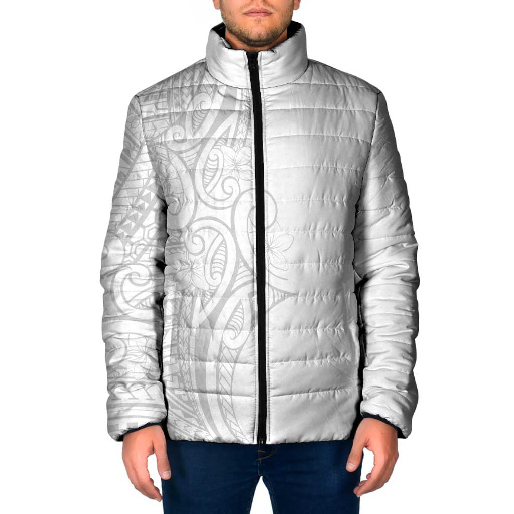 Polynesia White Sunday Padded Jacket Plumeria Polynesian Tribal Grey Color - Polynesian Pride