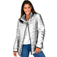 Polynesia White Sunday Padded Jacket Plumeria Polynesian Tribal Grey Color - Polynesian Pride