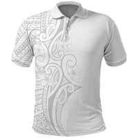 Polynesia White Sunday Polo Shirt Plumeria Polynesian Tribal Grey Color - Polynesian Pride