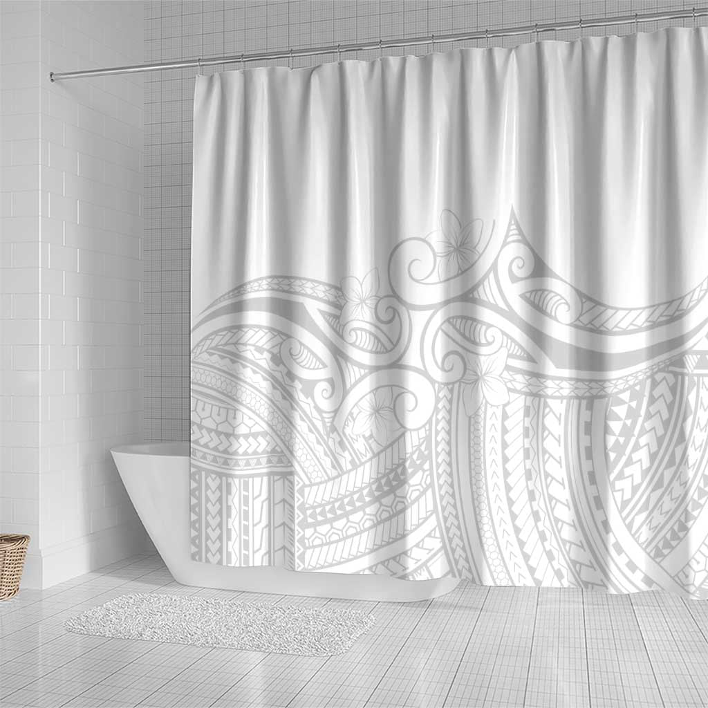 Polynesia White Sunday Shower Curtain Plumeria Polynesian Tribal Grey Color - Polynesian Pride