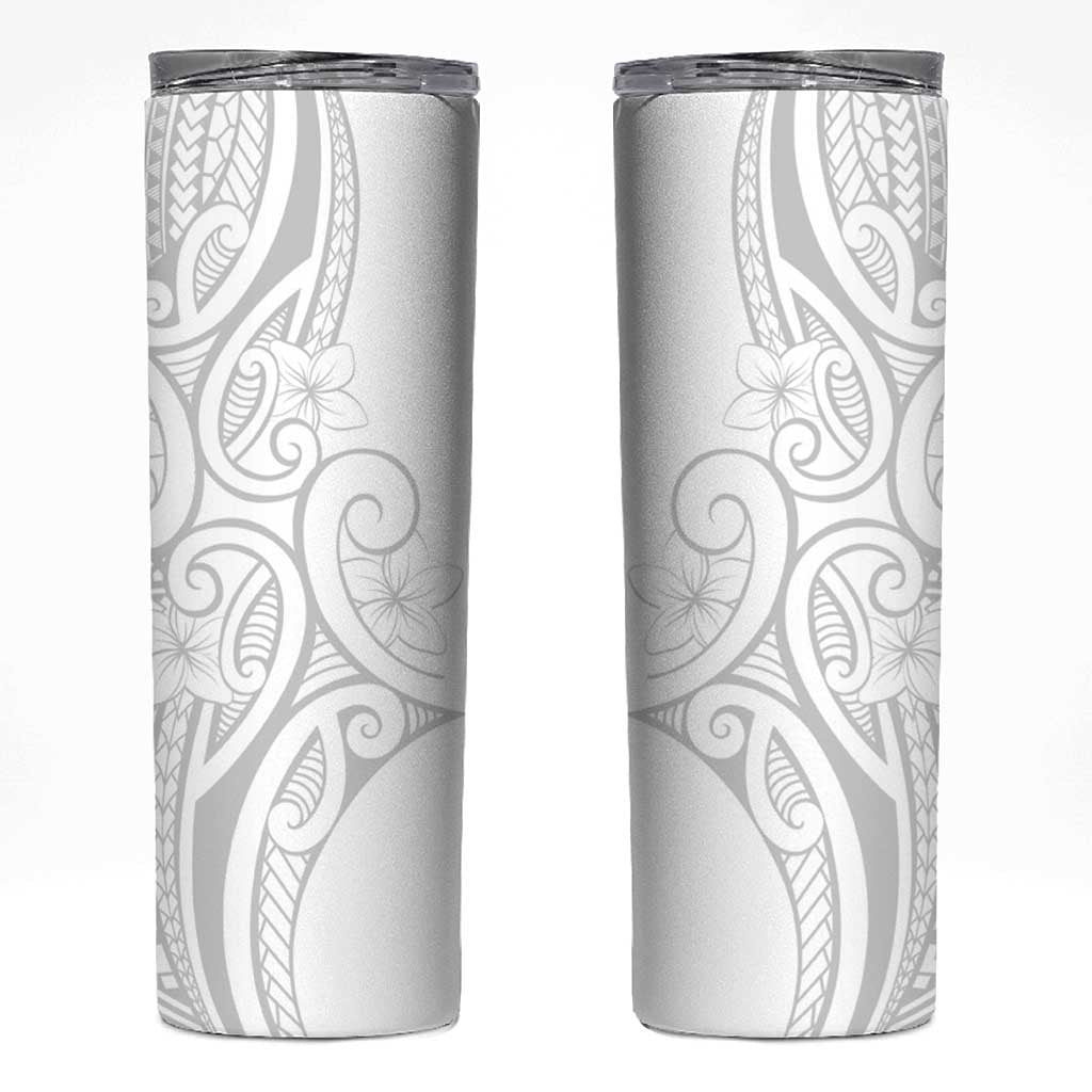 Polynesia White Sunday Skinny Tumbler Plumeria Polynesian Tribal Grey Color - Polynesian Pride