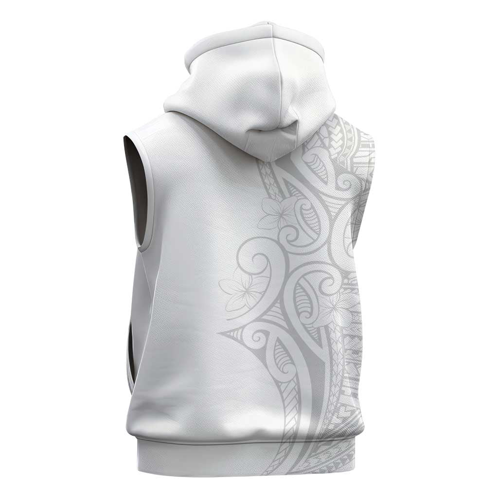 Polynesia White Sunday Sleeveless Hoodie Plumeria Polynesian Tribal Grey Color - Polynesian Pride