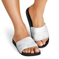 Polynesia White Sunday Slide Sandals Plumeria Polynesian Tribal Grey Color - Polynesian Pride