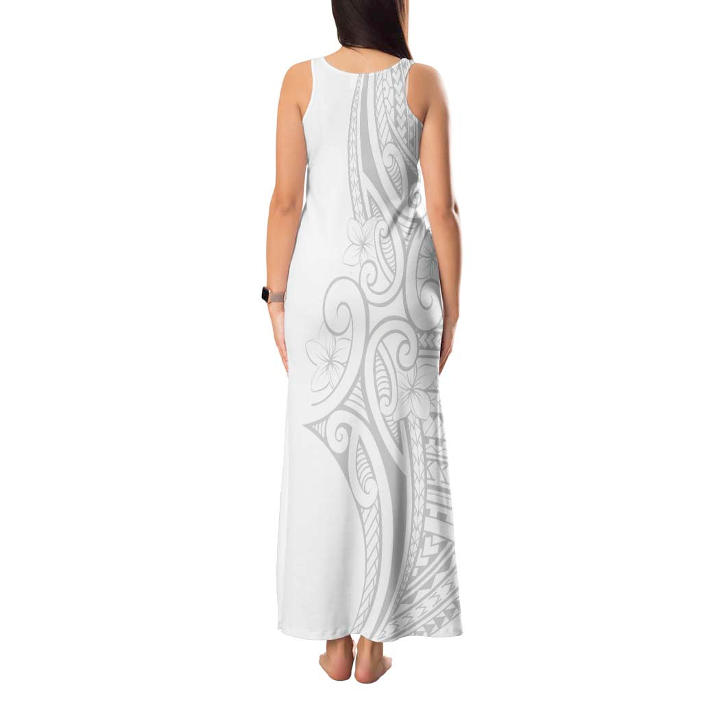 Polynesia White Sunday Tank Maxi Dress Plumeria Polynesian Tribal Grey Color - Polynesian Pride
