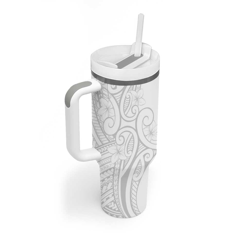 Polynesia White Sunday Tumbler With Handle Plumeria Polynesian Tribal Grey Color - Polynesian Pride