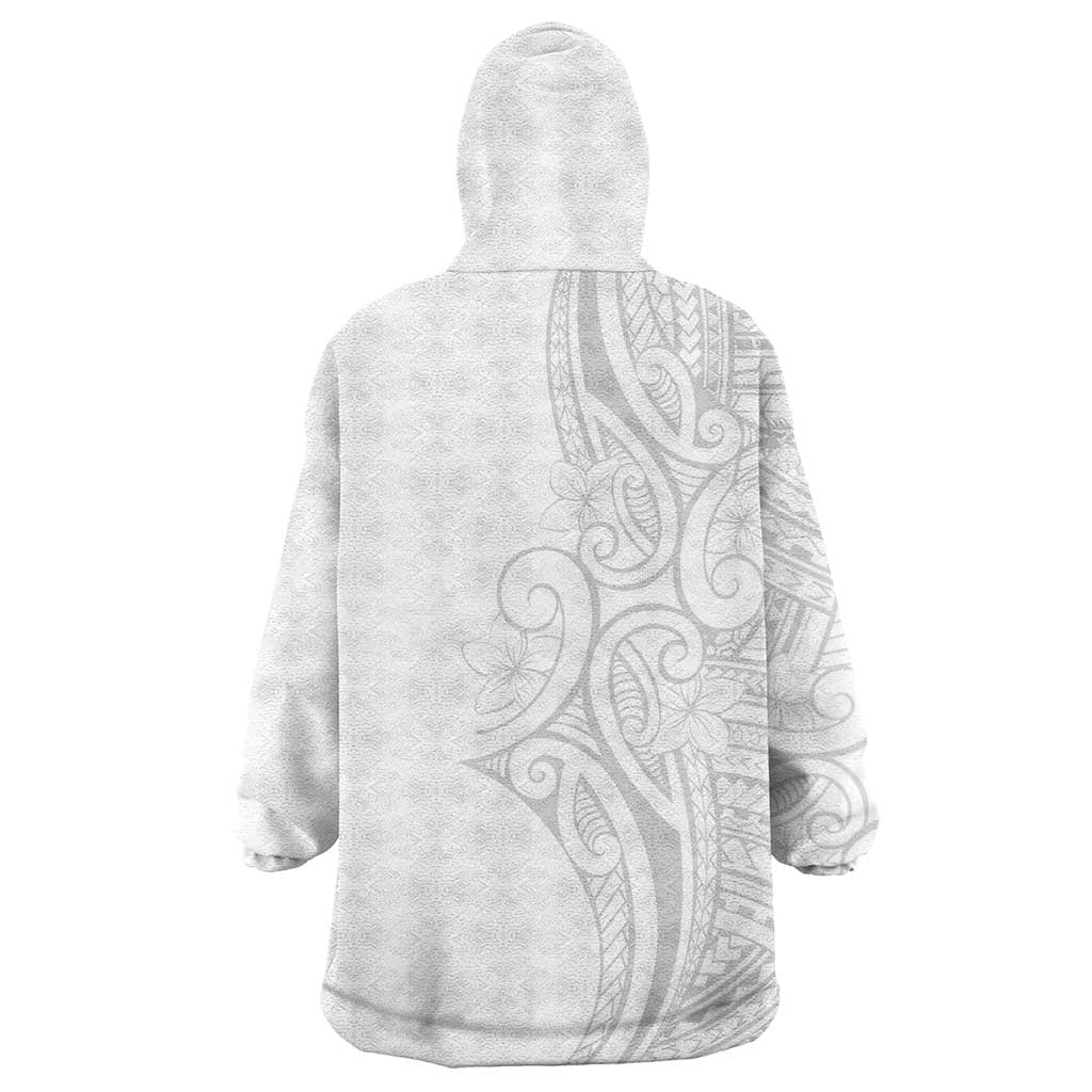 Polynesia White Sunday Wearable Blanket Hoodie Plumeria Polynesian Tribal Grey Color - Polynesian Pride