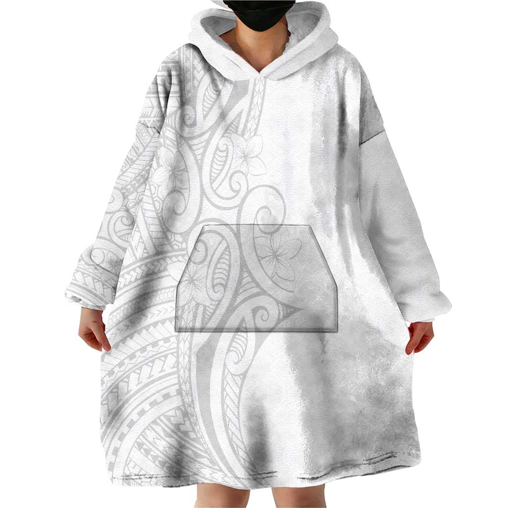 Polynesia White Sunday Wearable Blanket Hoodie Plumeria Polynesian Tribal Grey Color - Polynesian Pride