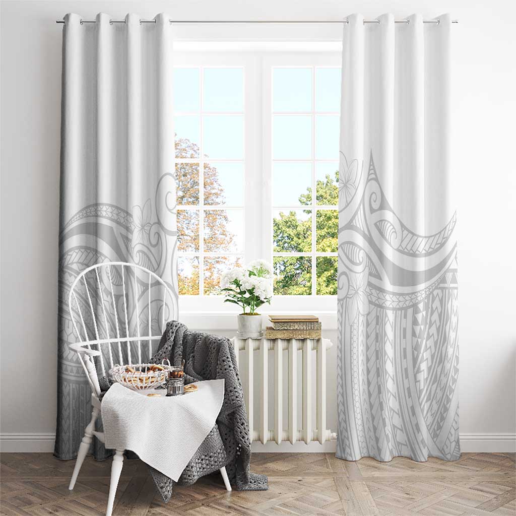 Polynesia White Sunday Window Curtain Plumeria Polynesian Tribal Grey Color - Polynesian Pride