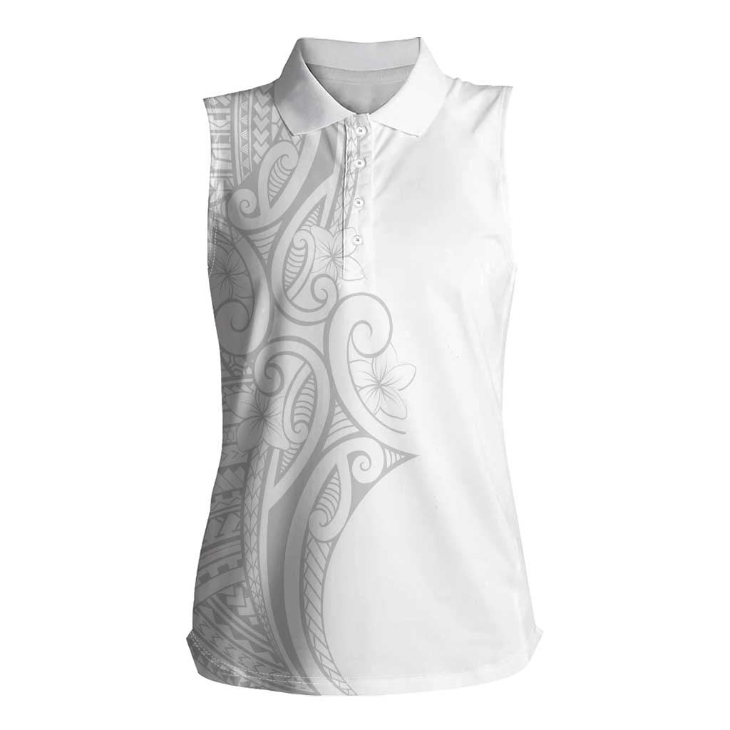 Polynesia White Sunday Women Sleeveless Polo Shirt Plumeria Polynesian Tribal Grey Color - Polynesian Pride
