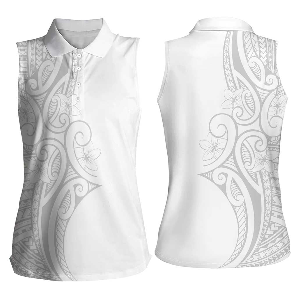 Polynesia White Sunday Women Sleeveless Polo Shirt Plumeria Polynesian Tribal Grey Color - Polynesian Pride