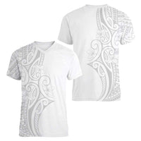 Polynesia White Sunday Women V-Neck T-Shirt Plumeria Polynesian Tribal Grey Color - Polynesian Pride
