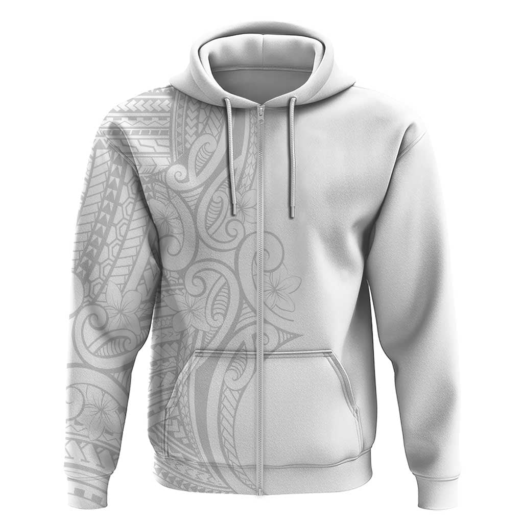 Polynesia White Sunday Zip Hoodie Plumeria Polynesian Tribal Grey Color - Polynesian Pride