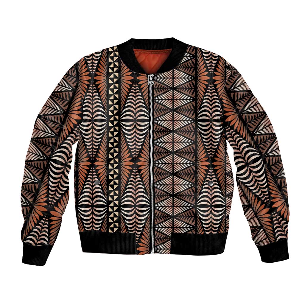 Malo e lelei Tonga Bomber Jacket Tongan Ngatu Vintage Brown - Polynesian Pride