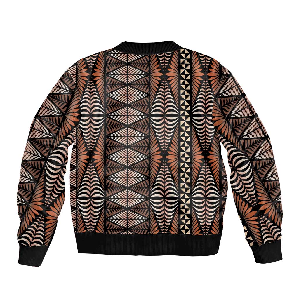 Malo e lelei Tonga Bomber Jacket Tongan Ngatu Vintage Brown - Polynesian Pride