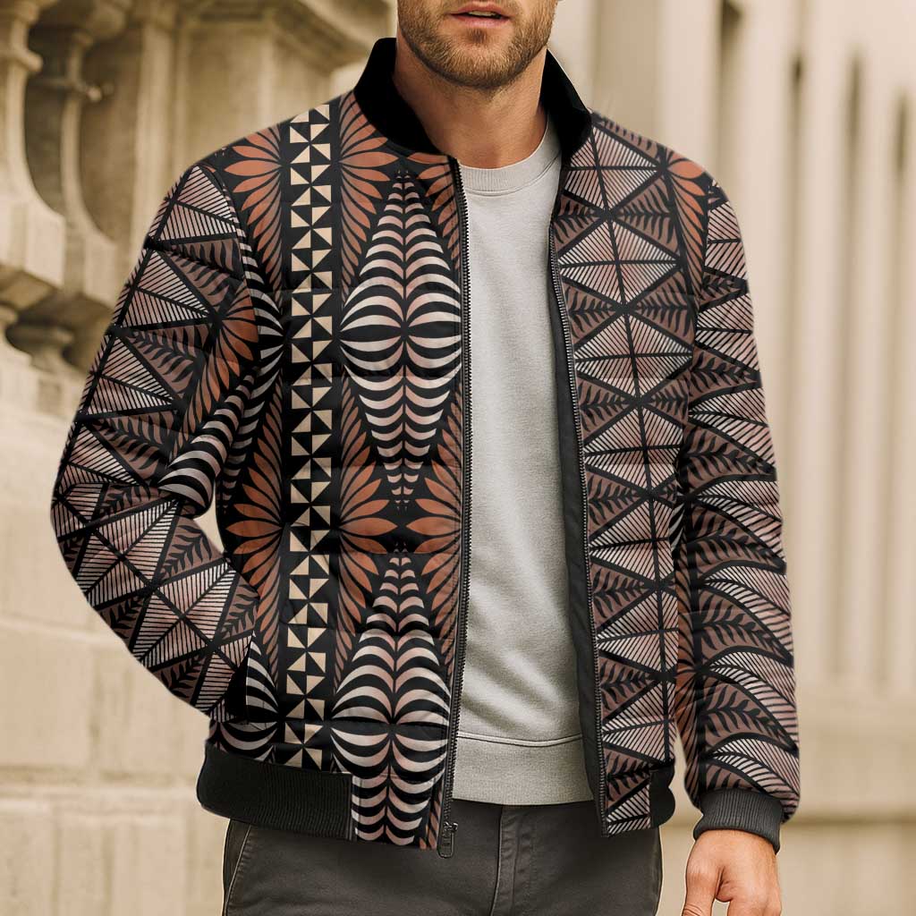Malo e lelei Tonga Bomber Puffer Jacket Tongan Ngatu Vintage Brown - Polynesian Pride