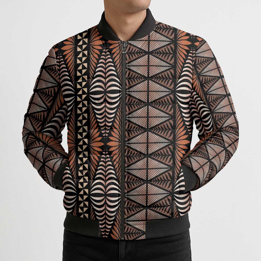 Malo e lelei Tonga Bomber Puffer Jacket Tongan Ngatu Vintage Brown - Polynesian Pride