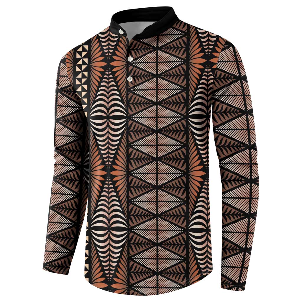 Malo e lelei Tonga Button Sweatshirt Tongan Ngatu Vintage Brown - Polynesian Pride