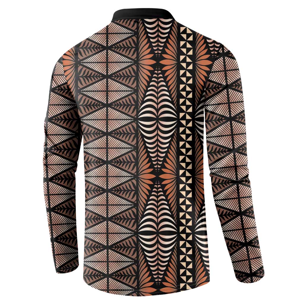Malo e lelei Tonga Button Sweatshirt Tongan Ngatu Vintage Brown - Polynesian Pride