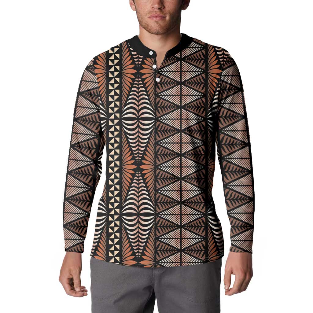 Malo e lelei Tonga Button Sweatshirt Tongan Ngatu Vintage Brown - Polynesian Pride