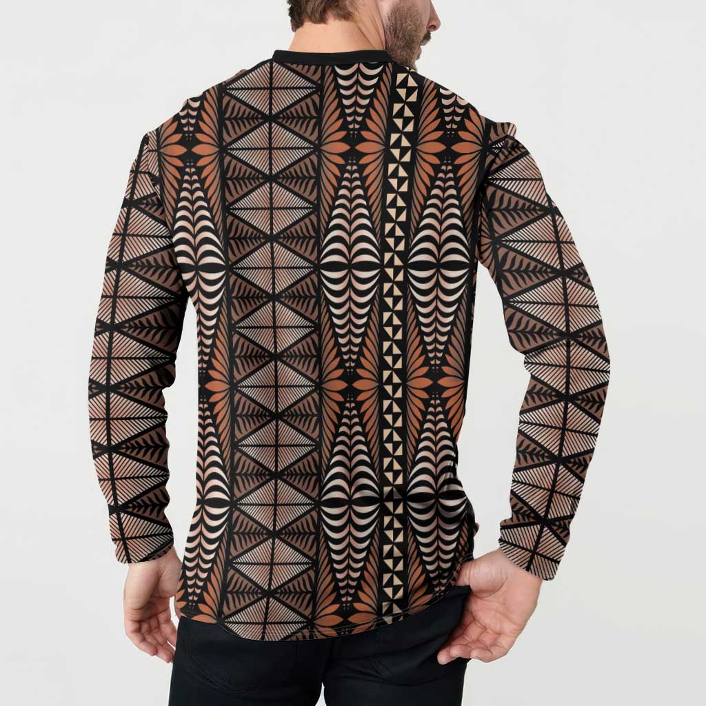Malo e lelei Tonga Button Sweatshirt Tongan Ngatu Vintage Brown - Polynesian Pride