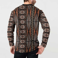 Malo e lelei Tonga Button Sweatshirt Tongan Ngatu Vintage Brown - Polynesian Pride