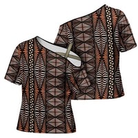 Malo e lelei Tonga Cross Shoulder Shirt Tongan Ngatu Vintage Brown LT14 - Polynesian Pride