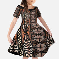 Malo e lelei Tonga Kid Short Sleeve Dress Tongan Ngatu Vintage Brown - Polynesian Pride
