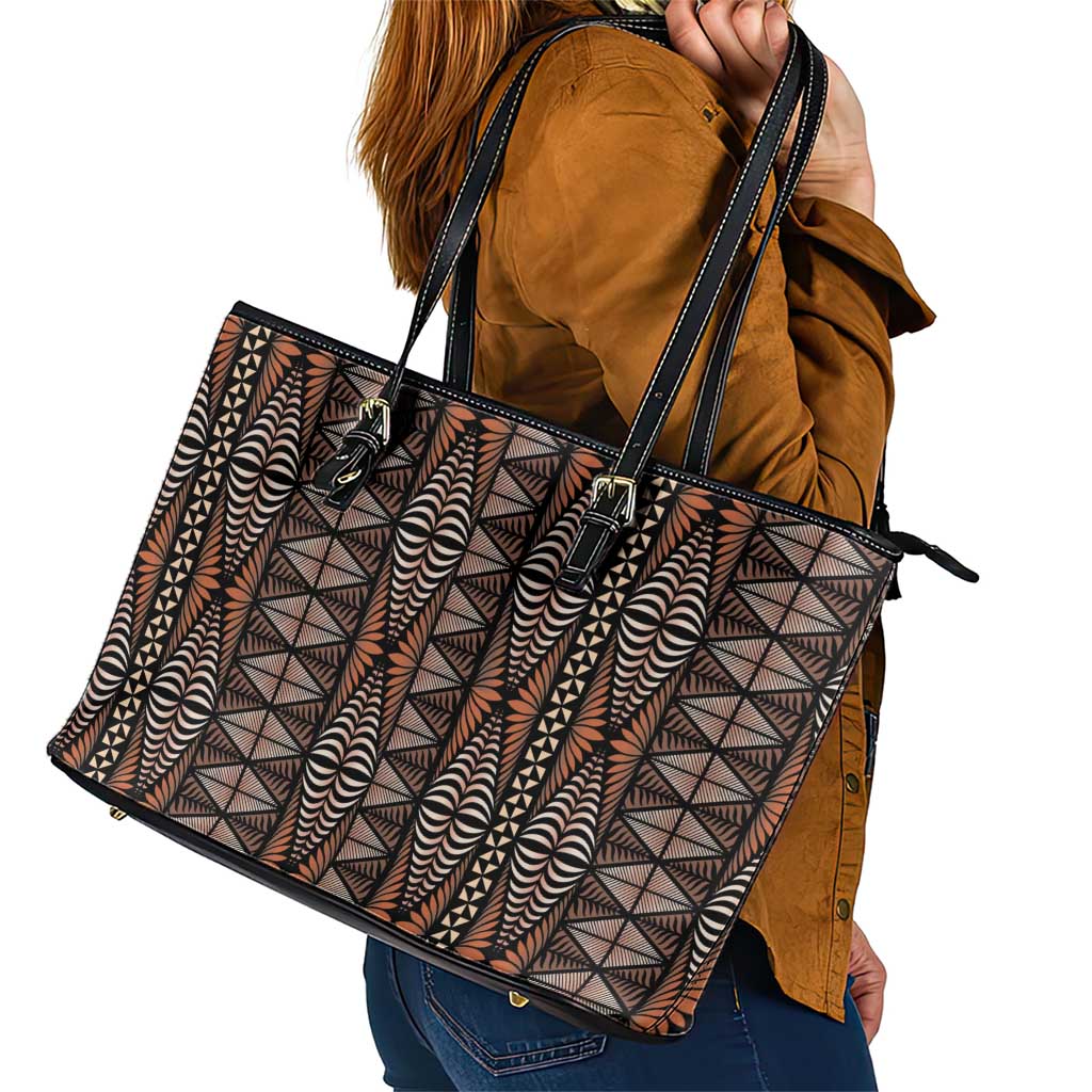 Malo e lelei Tonga Leather Tote Bag Tongan Ngatu Vintage Brown - Polynesian Pride