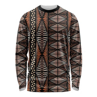 Malo e lelei Tonga Long Sleeve Shirt Tongan Ngatu Vintage Brown LT14 Unisex Brown - Polynesian Pride