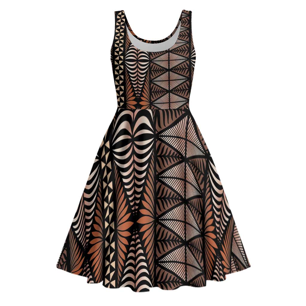 Malo e lelei Tonga Midi Dress Tongan Ngatu Vintage Brown - Polynesian Pride