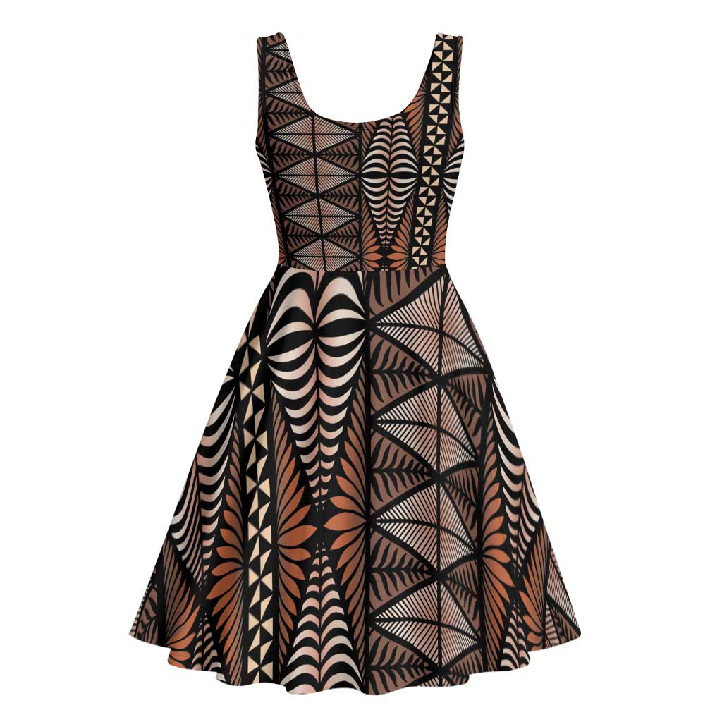 Malo e lelei Tonga Midi Dress Tongan Ngatu Vintage Brown - Polynesian Pride