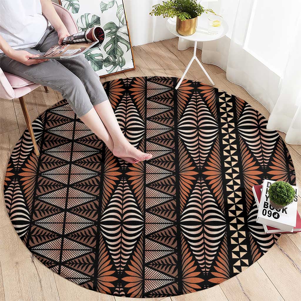 Malo e lelei Tonga Round Carpet Tongan Ngatu Vintage Brown - Polynesian Pride