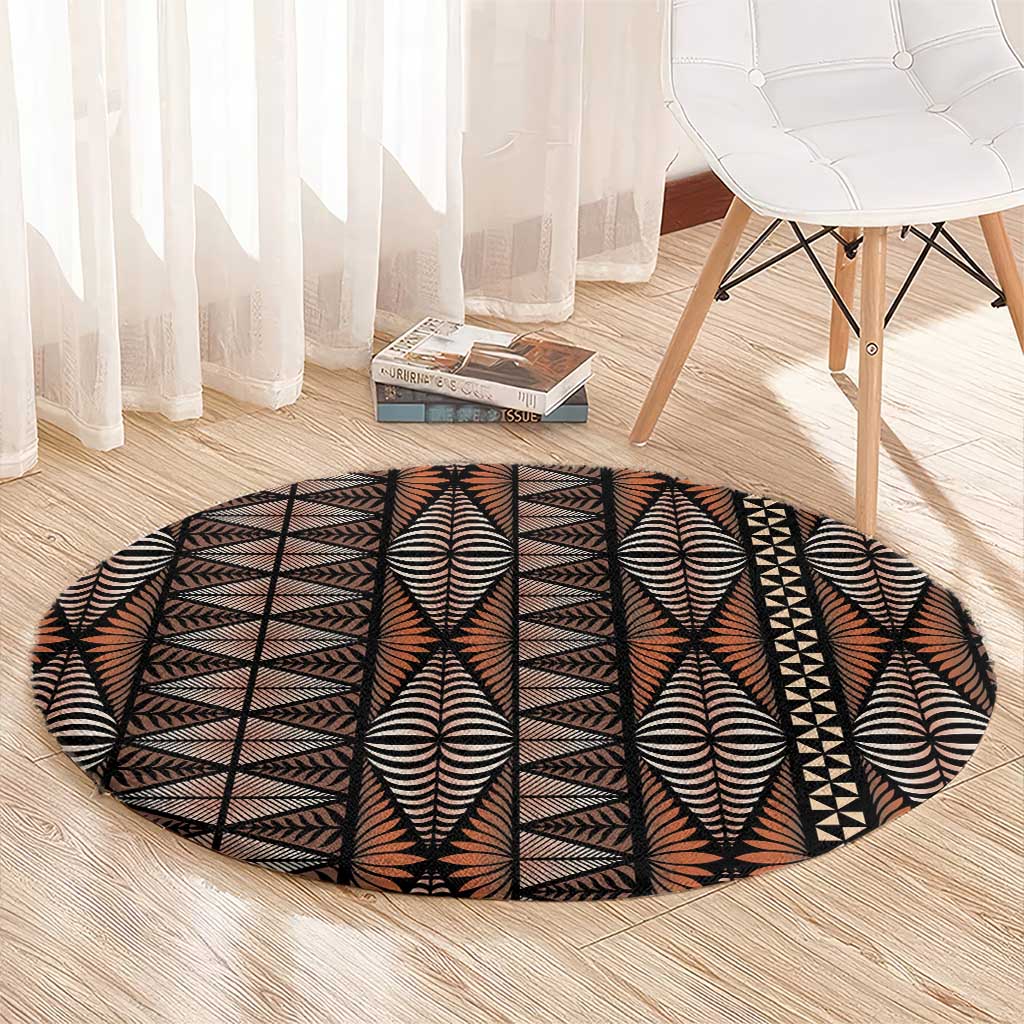 Malo e lelei Tonga Round Carpet Tongan Ngatu Vintage Brown - Polynesian Pride