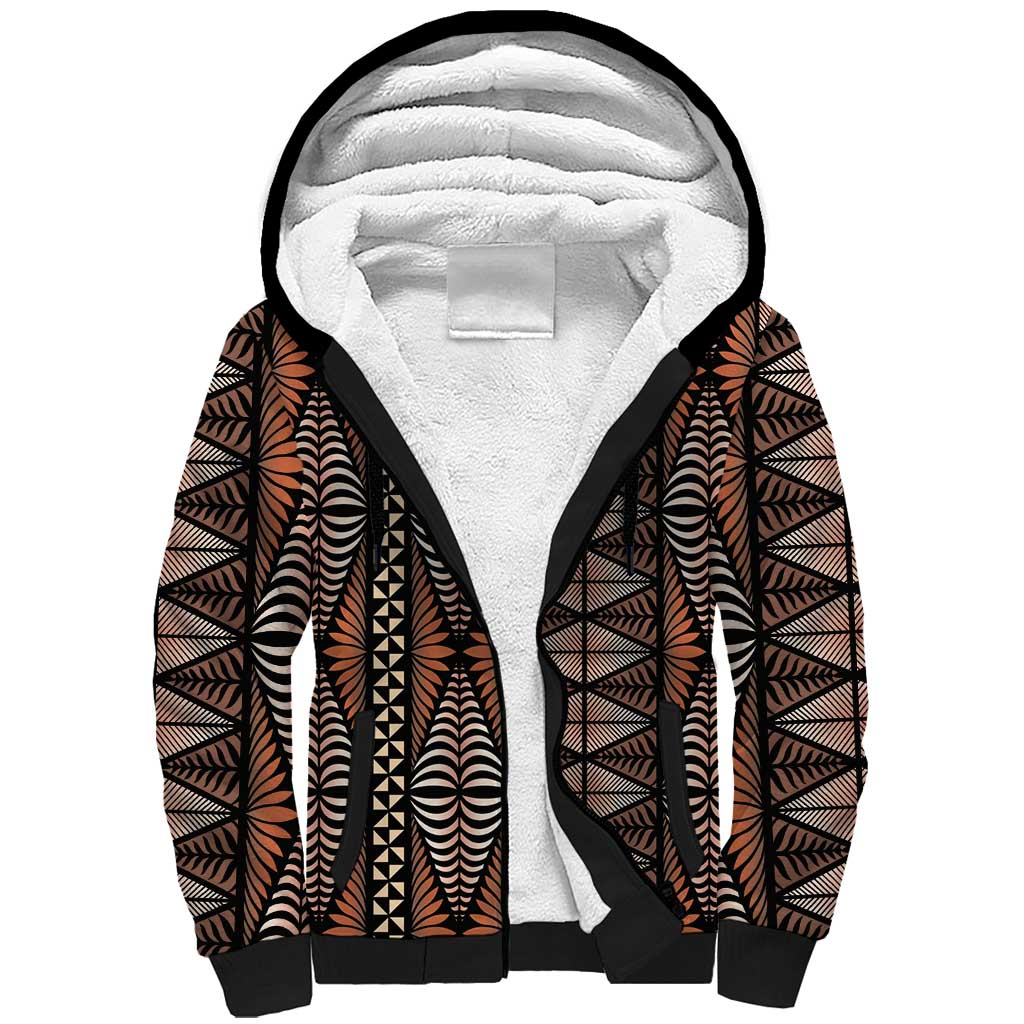Malo e lelei Tonga Sherpa Hoodie Tongan Ngatu Vintage Brown - Polynesian Pride
