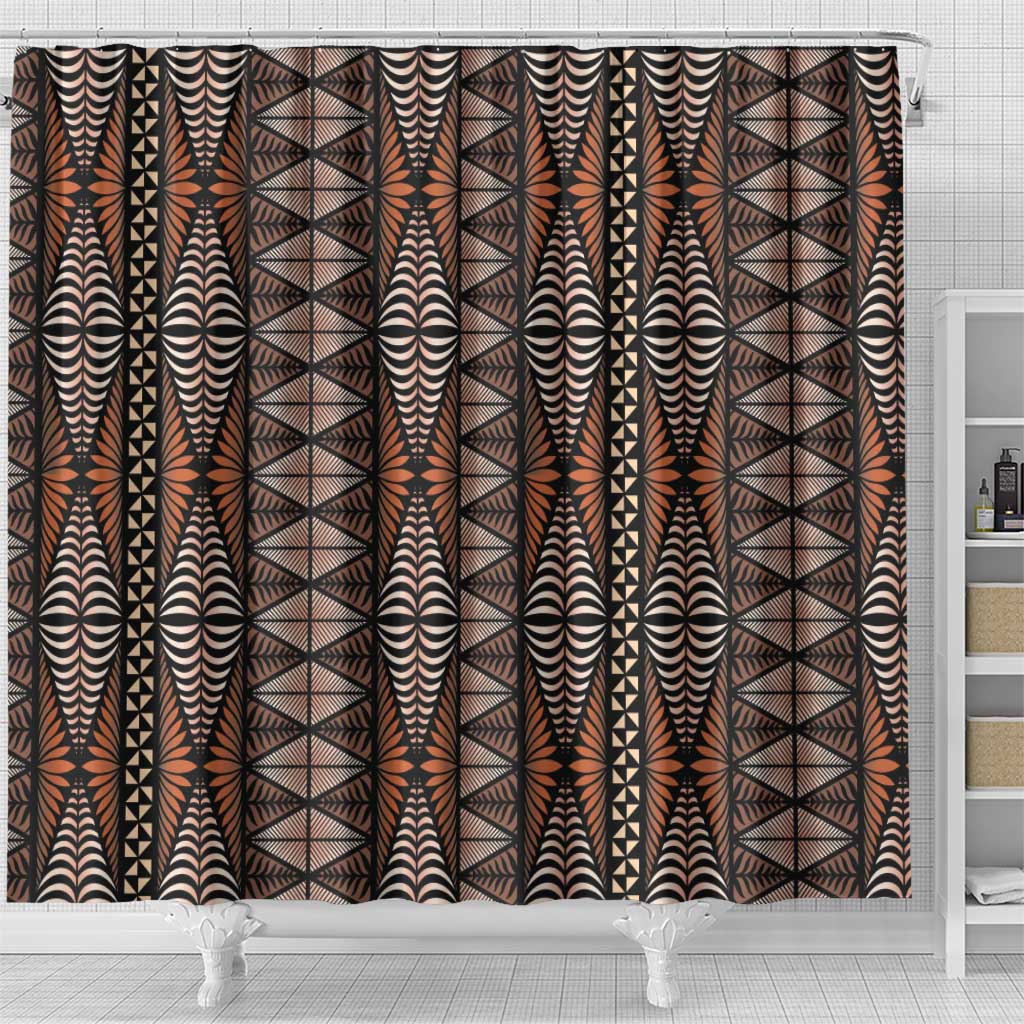 Malo e lelei Tonga Shower Curtain Tongan Ngatu Vintage Brown - Polynesian Pride